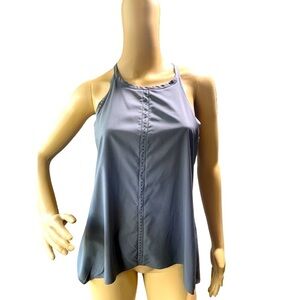 SKORO Gray Sleeveless High Neck Button Front Detail Tank Top Size Small